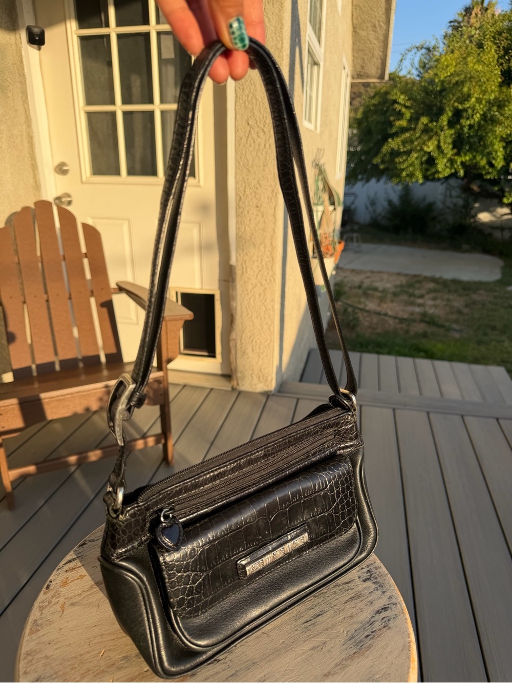 Brighton Black Croc-Texture Shoulder Bag